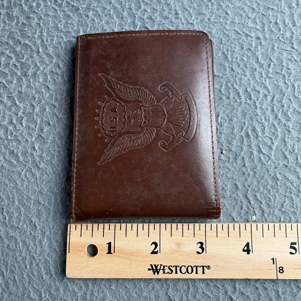 Vintage Rolfs Brown Leather Bifold Wallet USA Eagle Crest Embossed Coin Pouch